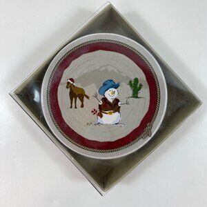 Sonoma Life+Style Happy Trails Holiday Set Of 4 Coasters Snowman Cowboy 4.25"